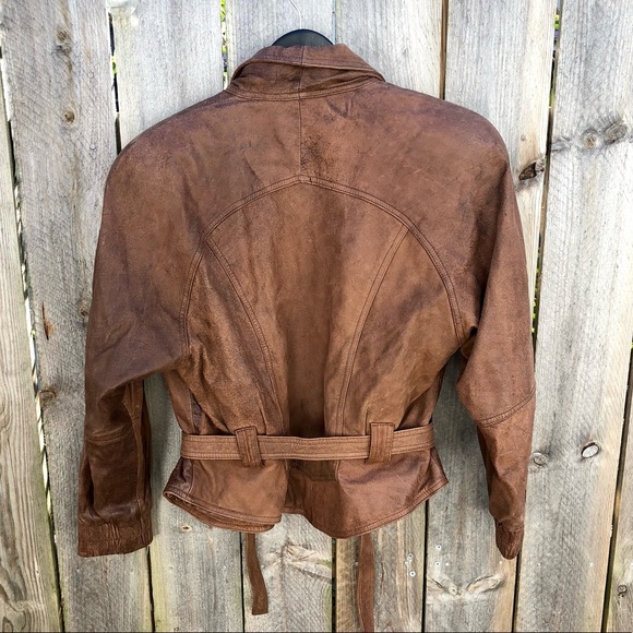 Adventure Bound | Vintage 80s Brown Leather Raglan Waist Length Jacket Sz L - Picture 9 of 11